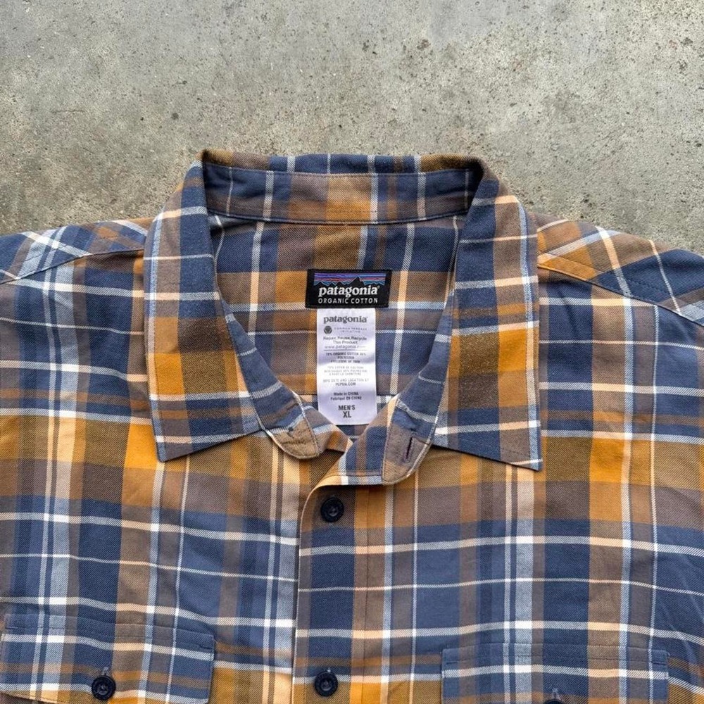 Y2K Patagonia blue and orange plaid flannel shirt size XL